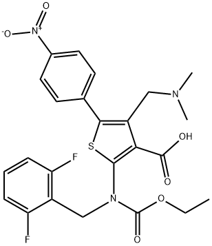 Kwas 2-((2,6-difluorobenzylo)(etoksykarbonylo)amino)-4-((dimetyloamino)metylo)-5-(4-nitrofenylo)tiofeno-3-karboksylowy