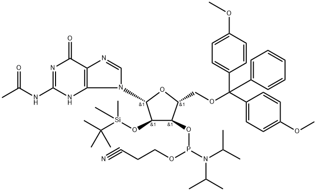 2'-O-[(tert-butylo)dimetylosililo]-N-acetyloguanozyno-3'-(2-cyjanoetylo-N,N-diizopropylo)fosforamidyn