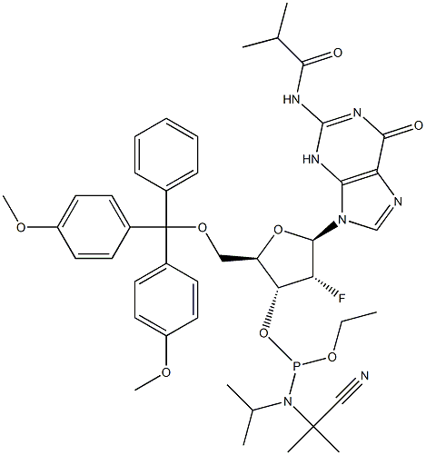 5'-O-[Bis(4-metoksyfenylo)fenylometylo]-2'-deoksy-2'-fluoro-N-(2-metylo-1-oksopropylo)guanozyna 3'-[2-cyjanoetylo N,N-bis( 1-metyloetylo)fosforamidyn]