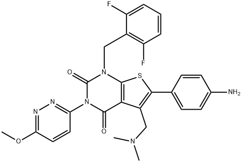6-(4-aminofenylo)-1-(2,6-difluorobenzylo)-5-((dimetyloamino)metylo)-3-(6-metoksypirydazyn-3-ylo)tieno[2,3-d]pirymidyno-2, 4(1H,3H)-dion