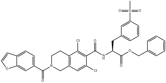 (S)-2-(2-(benzofuran-6-karbonylo)-5,7-dichloro-1,2,3,4-tetrahydroizochinolino-6-karboksyamido)-3-(3-(metylosulfonylo)fenylo)propanian benzylu
