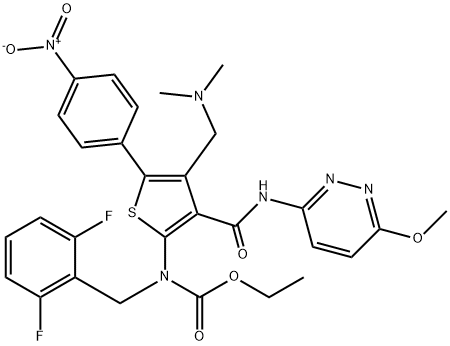 Kwas karbaminowy, N-[(2,6-difluorofenylo)metylo]-N-[4-[(dimetyloamino)metylo]-3-[[(6-metoksy-3-pirydazynylo)amino]karbonylo]-5-(4 -nitrofenylo)-2-tienylo]-, ester etylowy