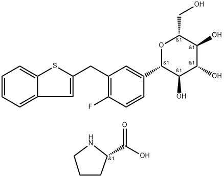 Komp. L-Proline z (1S)-1,5-anhydro-1-C-[3-(benzo[b]tien-2-ylometylo)-4-fluorofenylo]-D-glucytem (1:1)